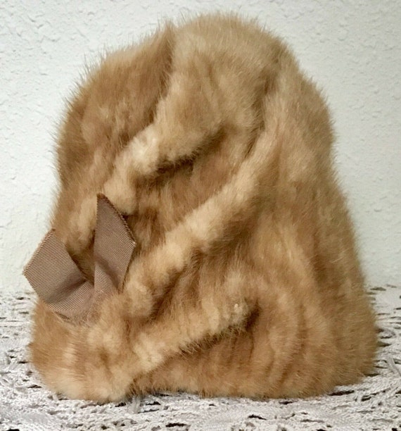 50's Vintage Tan Fur Slouch Cloche Hat - image 5