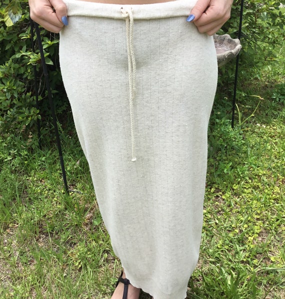 80’s Vintage Tan Knit Sweater Maxi Skirt - image 1