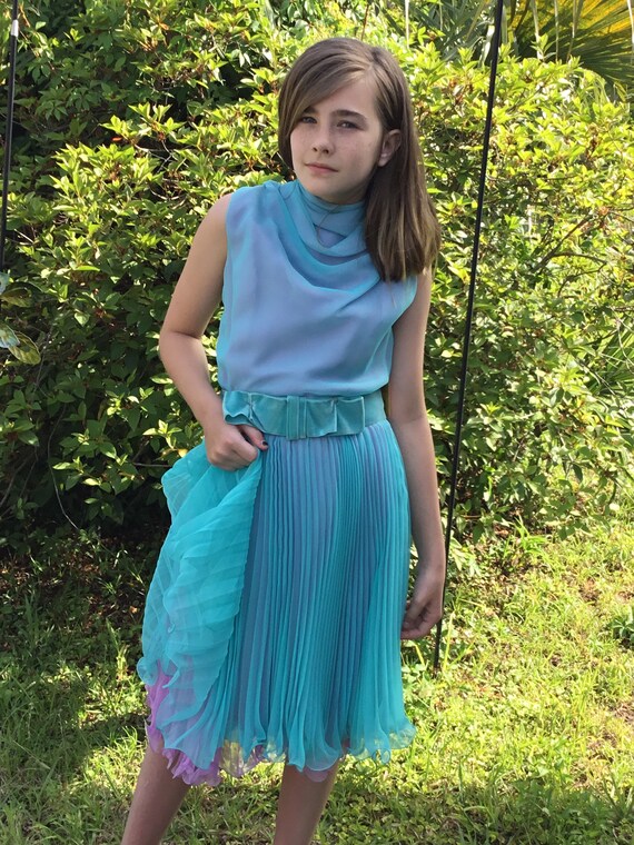 60’s Vintage Blue Lavender Layered Chiffon “NWT” … - image 2