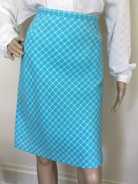 60's Vintage Blue Mod White Check Skirt "NWT" - image 4