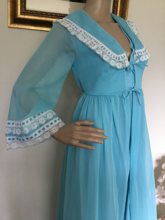 50’s Vintage Blue Empire Bell Sleeve Peignoir Gown