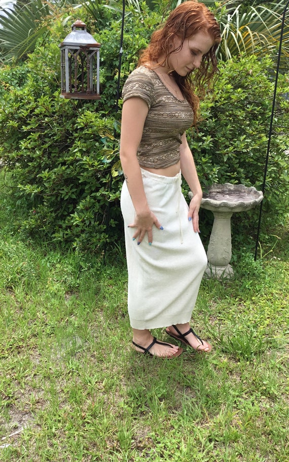 80’s Vintage Tan Knit Sweater Maxi Skirt - image 2