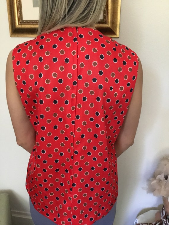 60's Vintage Red Floral Mod Gogo Sleeveless Top - image 5