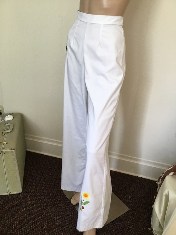 70's Vintage White High Waist Bell Bottom Pants - image 2