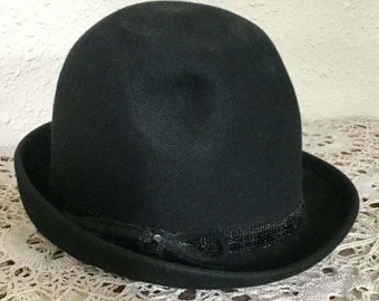 60s Vintage Black Felt Hat with Sequin Band