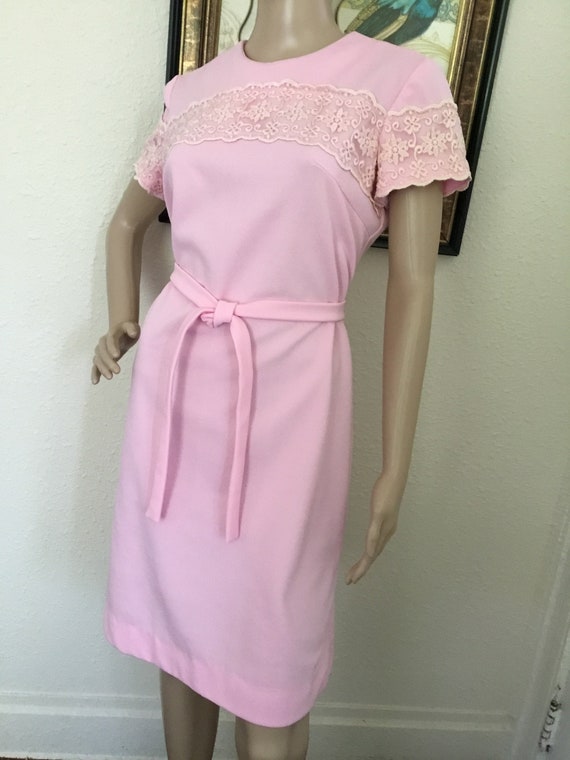 60’s Vintage Pink With Lace Shirt Dress - image 1