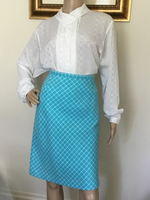 60's Vintage Blue Mod White Check Skirt "NWT" - image 3