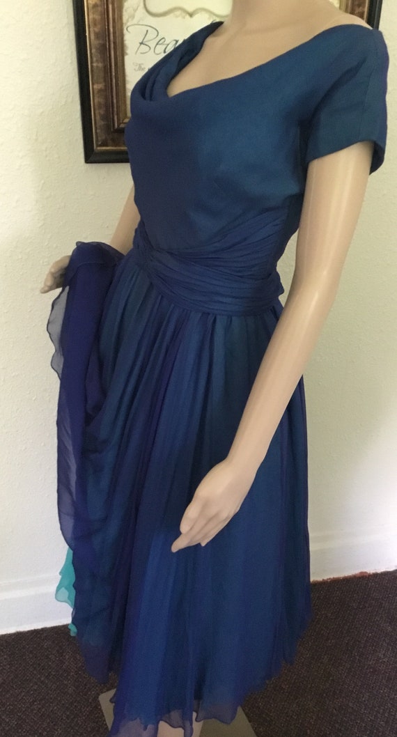 50’s Vintage Blue Chiffon  “ Hannah Troy”  Formal… - image 4