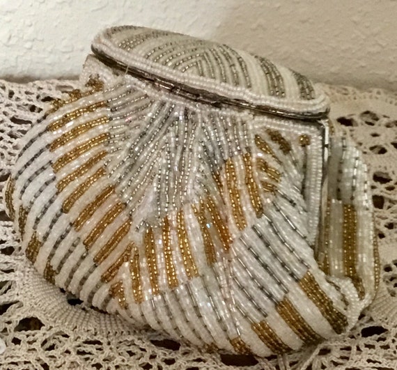 60's Vintage Gold & Silver Glass Bead Evening Bag - image 4