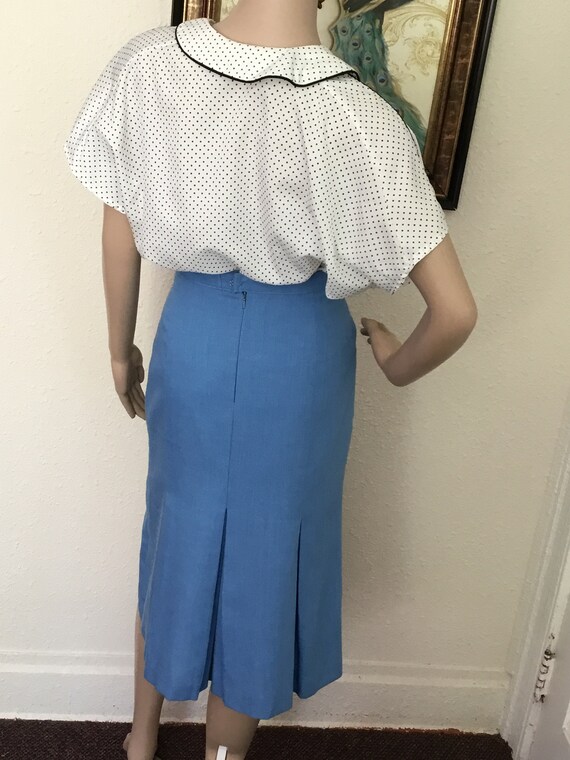 70’s Vintage Blue Hi-Waisted Rockabilly Midi Skirt - image 4