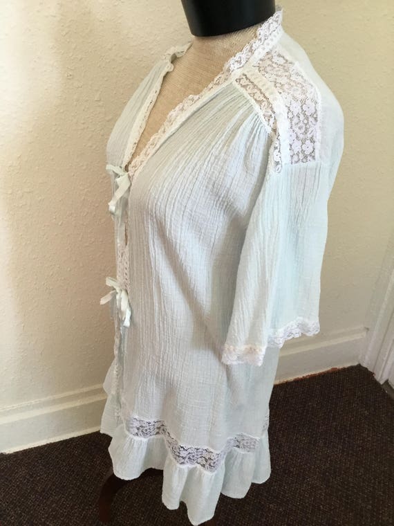 1970’s Vintage Baby Blue Cotton Robe - image 1