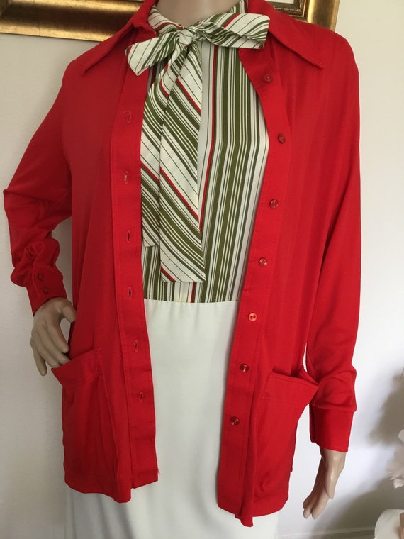 70’s Vintage Red Retro Long Sleeve Large Pocket B… - image 3