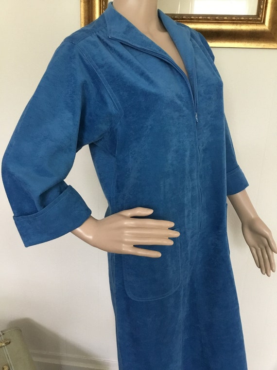 60's Vintage Blue Velour House Dress/Coat