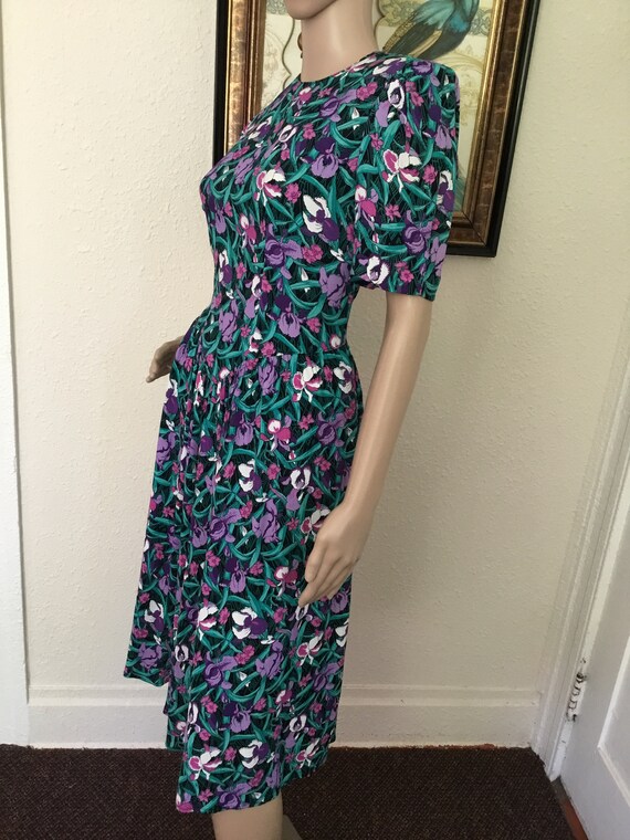 80’s Vintage Multicolored Purple Floral Dress