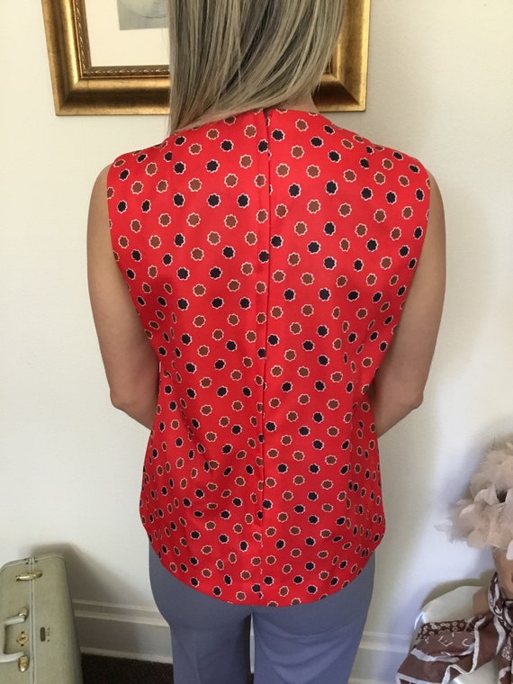 60's Vintage Red Floral Mod Gogo Sleeveless Top - image 4