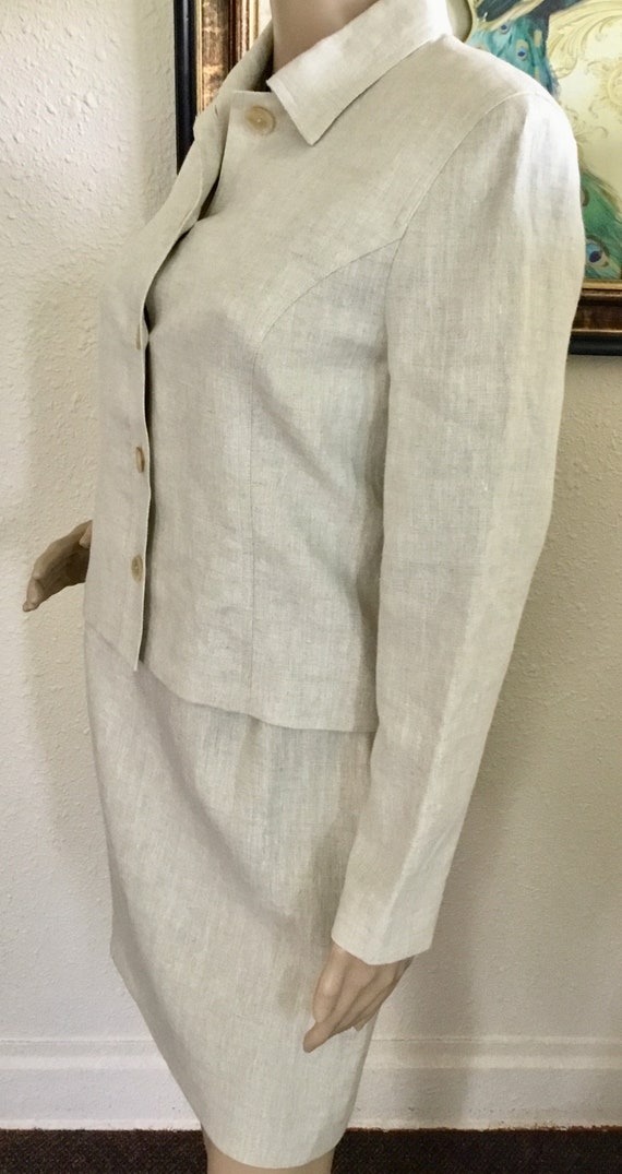 90's Vintage Tan Irish Linen Top Skirt Suit