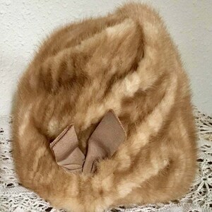 50's Vintage Tan Fur Slouch Cloche Hat image 6