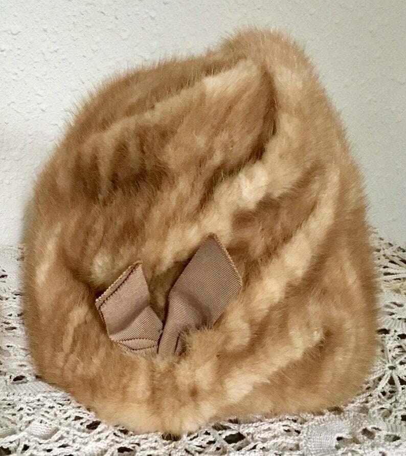 50's Vintage Tan Fur Slouch Cloche Hat image 6