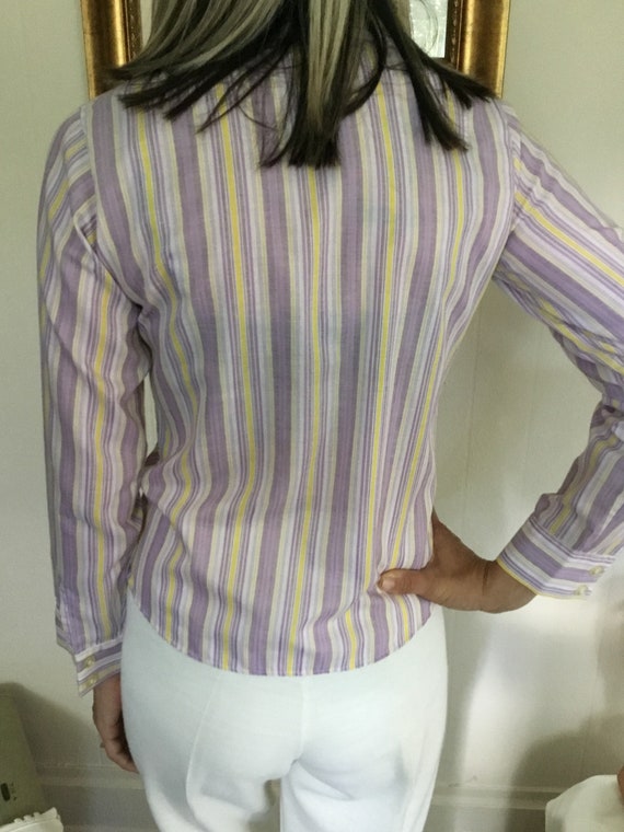 70’s Vintage White Purple Retro Striped Long Slee… - image 7