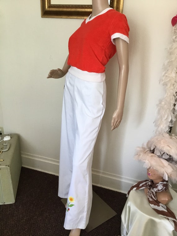 70's Vintage White High Waist Bell Bottom Pants - image 1