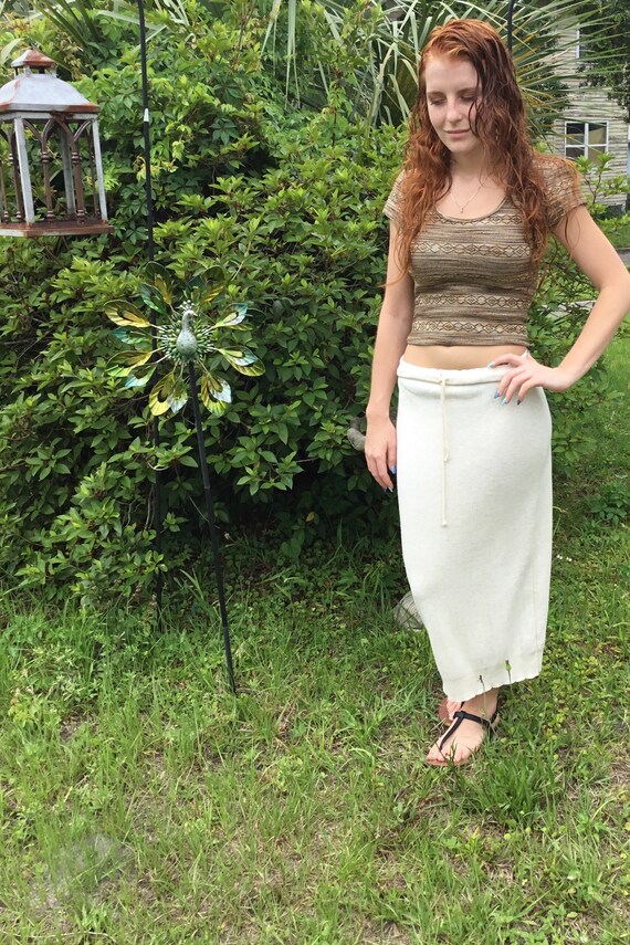 80’s Vintage Tan Knit Sweater Maxi Skirt - image 4