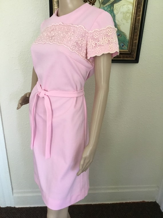 60’s Vintage Pink With Lace Shirt Dress - image 3