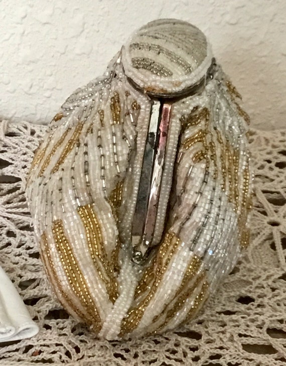 60's Vintage Gold & Silver Glass Bead Evening Bag - image 2