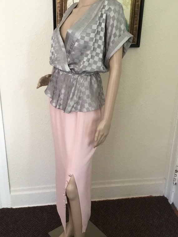 80’s Vintage Pink Rockabilly Slit Midi Skirt