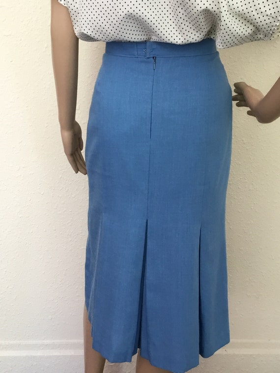 70’s Vintage Blue Hi-Waisted Rockabilly Midi Skirt - image 5