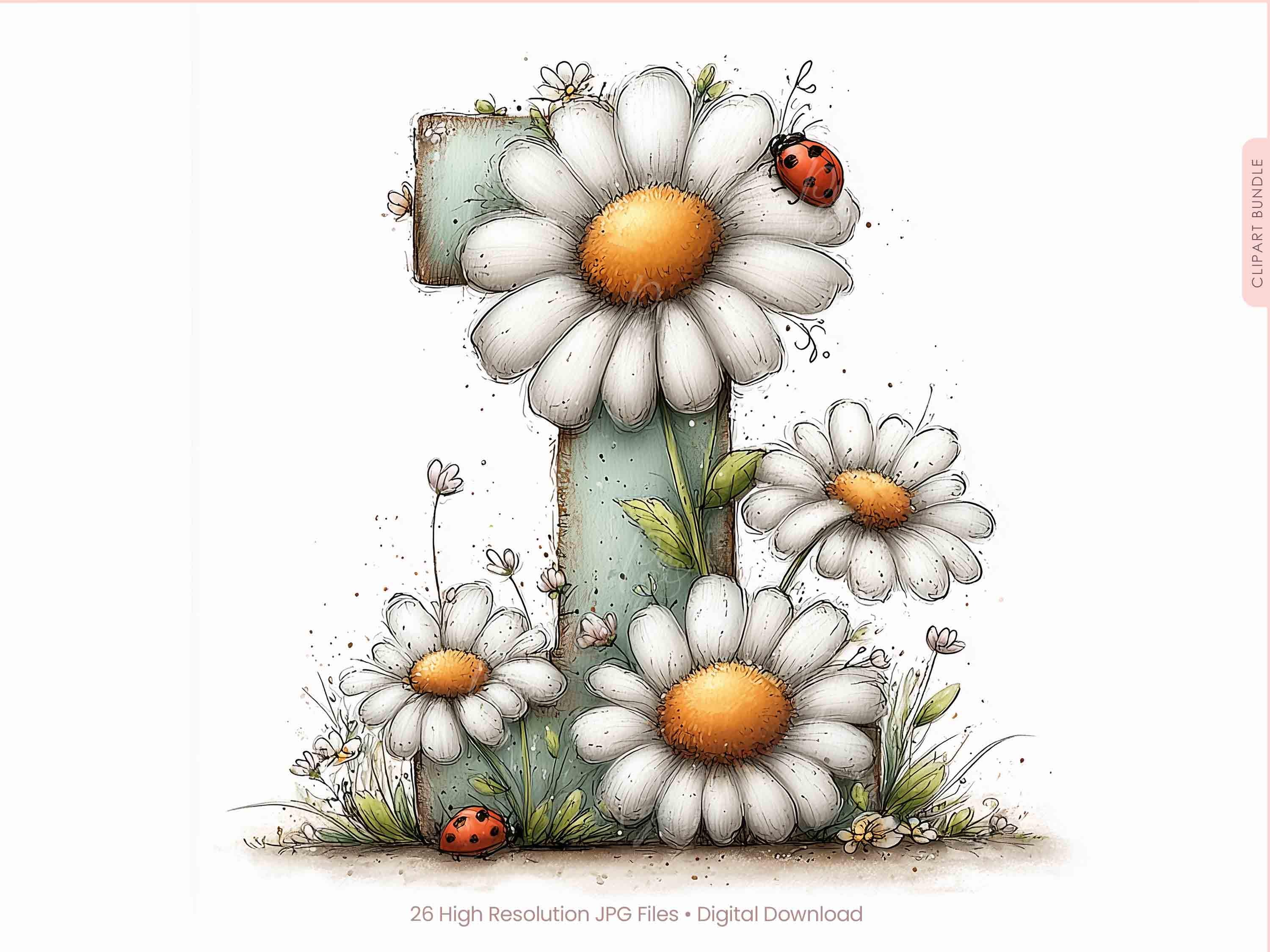 Spring Floral Alphabet Clipart Bundle, Watercolor Flower Letters A to Z ...