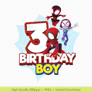 Diseño PNG de Spidey y sus increíbles amigos para el tercer cumpleaños, imagen imprimible de Spidey, diseño de camiseta de cumpleaños de superhéroe - Descarga digital
