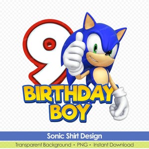 T-shirt Sonic 9e anniversaire PNG - T-shirt imprimable Sonic Birthday Boy - téléchargement immédiat