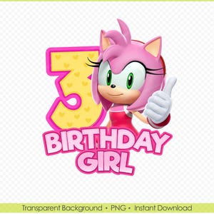 Amy Rose 3rd Birthday PNG - Sonic Birthday Girl Shirt Design - Amy Rose Sublimation PNG for DIY T-Shirt - Instant Digital Download