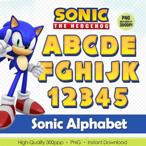 Sonic PNG Font - Alfabeto, numeri, lettere Clipart - Download digitale per artigianato e decorazioni per feste