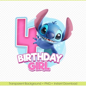 Stitch 4e anniversaire PNG - anniversaire fille chemise Design - Lilo et Stitch fête thème - téléchargement numérique bricolage pour sublimation ou transfert