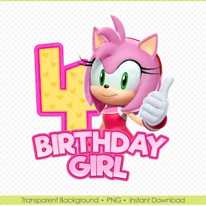 Sonic Amy Rose 4. Geburtstag Mädchen PNG - Personalisierte Sonic Geburtstag Shirt Design für Kinder - DIY Party Shirt Clipart - Digital Download