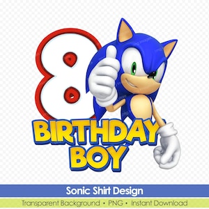 Sonic 8th Birthday Shirt PNG - Printable Sonic Birthday Boy T-shirt Design - Instant Download