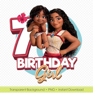 Moana 7th Birthday PNG Shirt Design - Printable Digital Download Moana 2 Birthday Shirt Idea - Instant Download