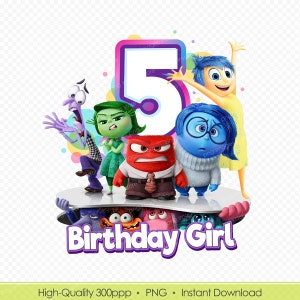 Inside Out 2 Printable PNG - 5th Birthday Girl Shirt, Cake Topper, Mug Design, Labels, and Party Decor - Instant Download
