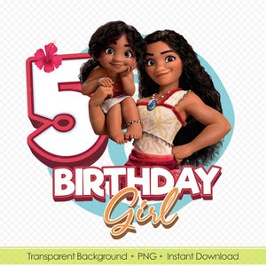 Moana 5th Birthday PNG Shirt Design - Printable Digital Download Moana 2 Birthday Shirt Idea - Instant Download