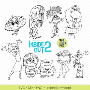 Inside Out 2 SVG Characters Clipart Bundle PNG - Gioia, Tristezza, Ansia, Invidia, Disgusto - File di taglio per Silhouette e Cricut