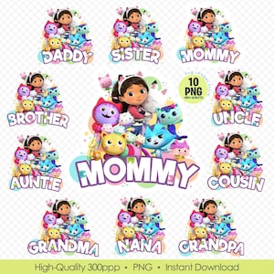 Gabby Dollhouse PNG Geschenk Shirt für Mama, Papa, Bruder, Schwester, Oma, Opa, Tante, Cousin, Onkel, Nana