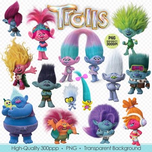 Trolls PNG Clipart with Poppy, Branch, Viva, Bruce, Clay, Floyd, John Dory, Satin and Chenille, Tiny Diamond and more - Instant Download