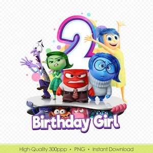Inside Out PNG 2nd Birthday Girl Design - Wydrukowany Inside Out 2 na koszulki, kubki, ozdoby na tort, etykiety i dekoracje imprezowe