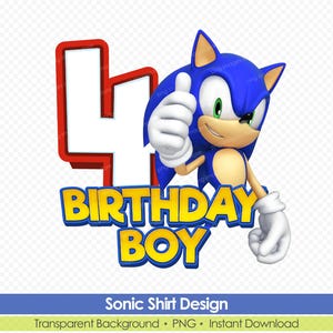 Sonic 4e verjaardagsshirt PNG - afdrukbaar Sonic-verjaardagsfeestje T-shirtontwerp - direct downloaden