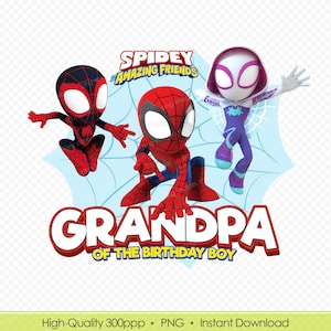 Diseño de camiseta PNG de Spidey y sus increíbles amigos, abuelo del cumpleañero - Imagen de superhéroe imprimible Descarga digital