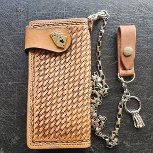 Cartera de motociclista hecha a mano, trabilla para cinturón y juego de cadena.