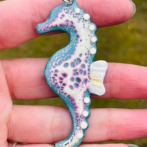 Seahorse Pendant HANDMADE glass enameled pendant artisan enameled copper jewelry ocean jewelry beach sea jewelry seahorse jewelry