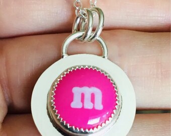 Candy necklace Pink M&M Necklace Artisan Sterling Silver Kawaii Cute Candy chocolate candy necklace sweets jewelry handmade jewelry