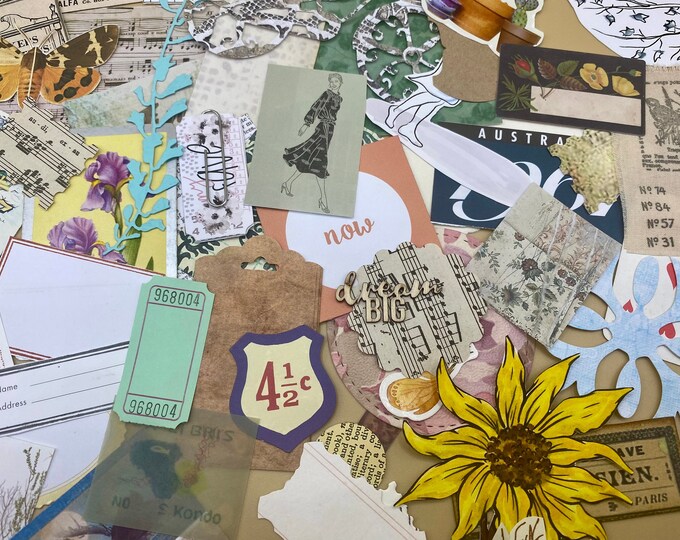 50 Piece Vintage Style Junk Journal Ephemera Collage Kit, Junk Journal ...